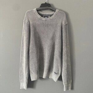 Hudson Men’s Knit Sweater Small Textured Waffle Weave Pullover Neutral Gray